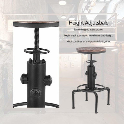 Industrial Swivel Bar Stool With Black Metal Frame, Wooden Top and Footrest DL Industrial