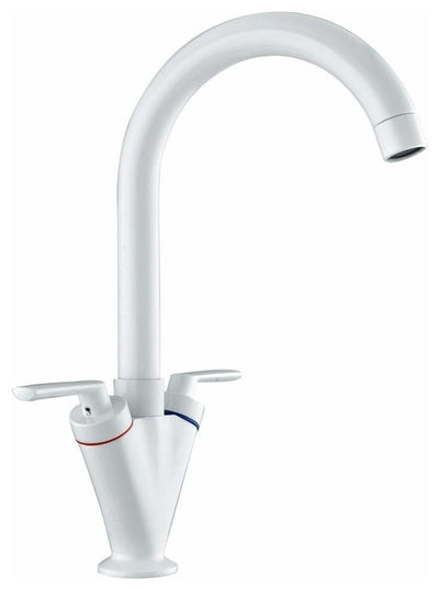 Kitchen Sink Mixer Taps With Dual Lever & Ceramic Disks, Swivel Spout and Hoses, DL Modern