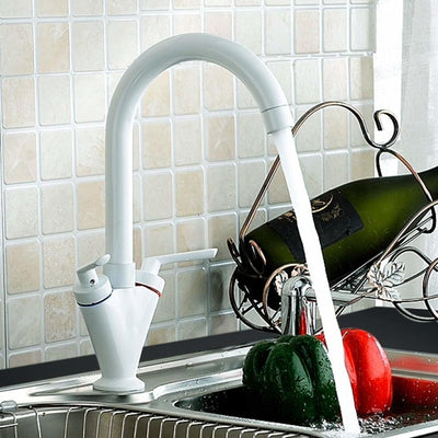 Kitchen Sink Mixer Taps With Dual Lever & Ceramic Disks, Swivel Spout and Hoses, DL Modern