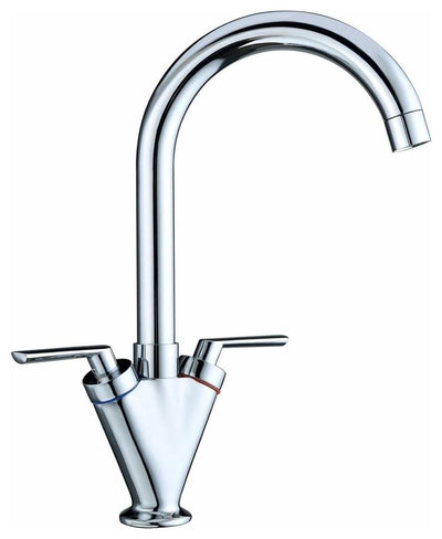 Kitchen Sink Mixer Taps With Dual Lever & Ceramic Disks, Swivel Spout and Hoses, DL Modern