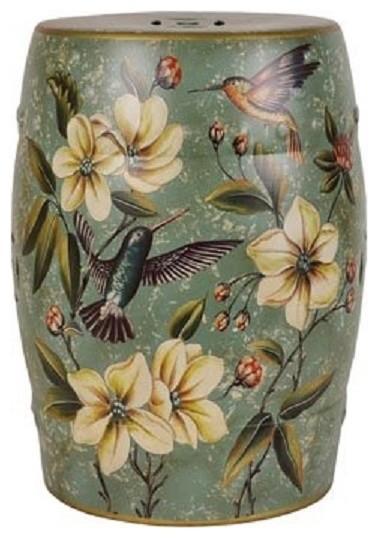 Large Ceramic Stool, Chinese Mandarin Style, Plant and Birds Design DL Traditional