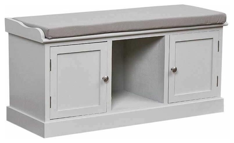 Large Hallway Cabinet in Paulownia Wood With Cushioned Seat, Chrome Handles DL Modern