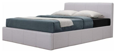 Lift Up Storage Bed Base, White Faux Leather, Sprung Slatted Base for Comfort DL Modern