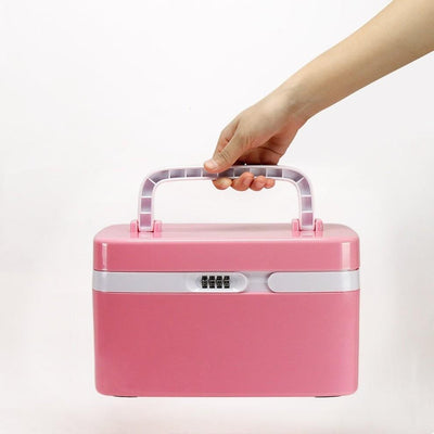 Lock Medicine Box, Pink Finished Plastic With 7 Separate Storage Compartments DL Traditional