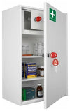 Medical Storage Cabinet, Gloss Painted Metal With Lockable Door and Shelves DL Traditional