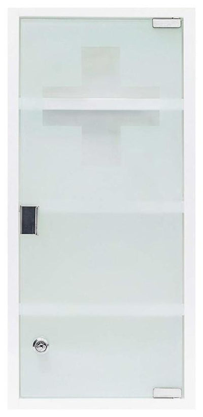 Medicine Cabinet, White Steel and Frosted Glass Door With 4 Inner Shelves DL Modern