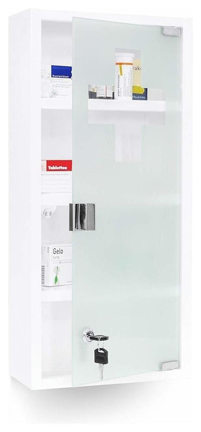 Medicine Cabinet, White Steel and Frosted Glass Door With 4 Inner Shelves DL Modern