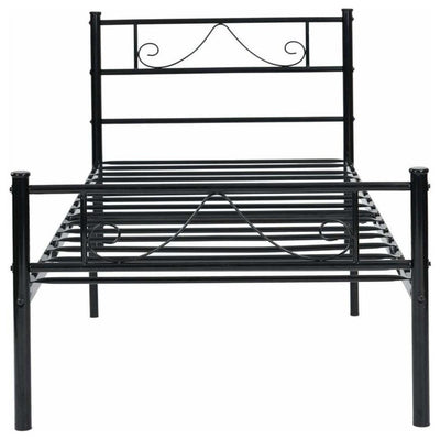 Metal Single Bed Frame With Strong Headboard, Footboard and 6 Legs, Traditional DL Traditional