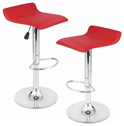 Modern 2-Bar Stool Upholstered, Faux Leather, Chromed Base and Footrest, Red DL Modern