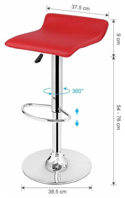 Modern 2-Bar Stool Upholstered, Faux Leather, Chromed Base and Footrest, Red DL Modern