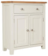 Modern 2-Door and 1-Drawer Storage Cabinet, Ivory Painted Wood With Oak Top DL Modern