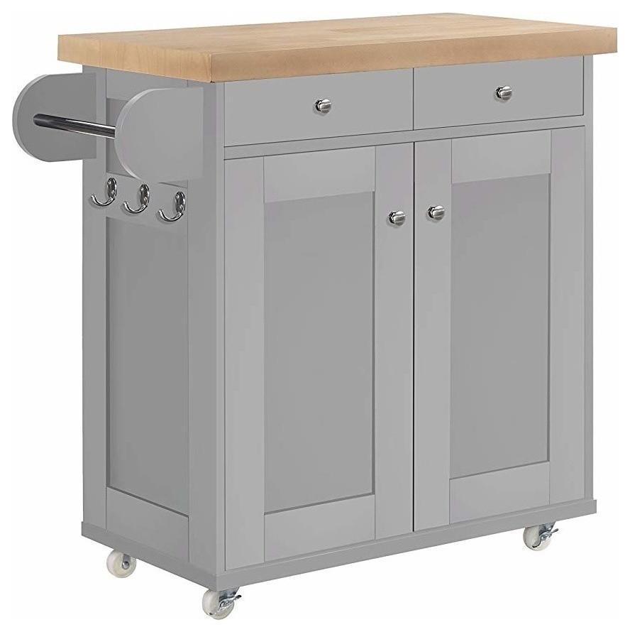 Modern 2-Drawer 1-Cabinet Storage Trolley Cart, Oak Wooden Worktop, Grey DL Modern