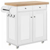Modern 2-Drawer 1-Cabinet Storage Trolley Cart, Oak Wooden Worktop, White DL Modern