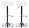Modern 2 Round Bar Stools Set, Faux Leather, Chromed Base and Footrest, White