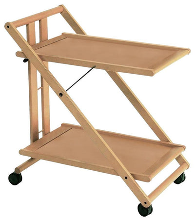 Modern 2-Tier Serving Trolley Cart, Solid Beech Wood, Folding Design, Natural DL Modern