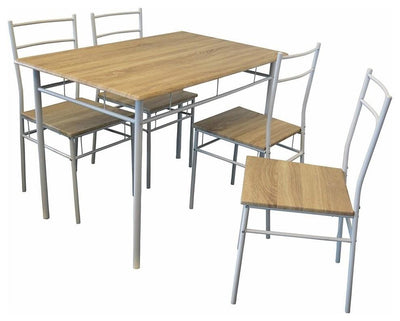 Modern 5-Piece Dining Set, white Steel Frame and Wood, Table and 4-Chair DL Modern