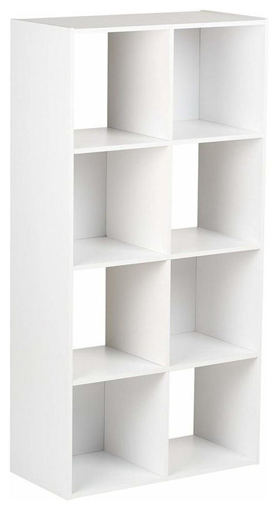 Modern 8 Cubes Storage Cabinet, White Finished MDF With 4 Grey Storage Boxes DL Modern