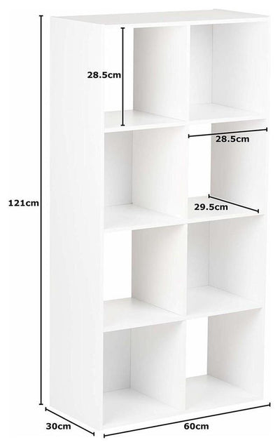 Modern 8 Cubes Storage Cabinet, White Finished MDF With 4 Grey Storage Boxes DL Modern