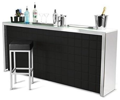 Modern Bar Unit with Black Faux Leather Upholstery and Bottle and Glass Rack DL Modern