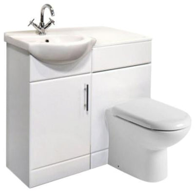 Modern Basin Sink and Back to Wall Toilet WC Set in White Ceramic, One Tap Hole DL Modern