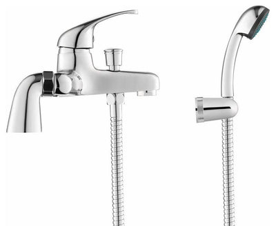 Modern Bath Filler Mixer Tap  and Hand Held Shower Head Set Chrome Plated Finish DL Modern