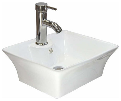 Modern Bathroom Wash Basin Sink in White Ceramic with Chrome Finish Tap DL Modern