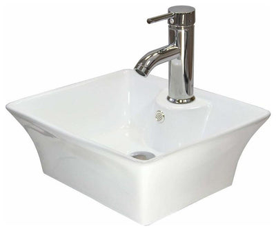 Modern Bathroom Wash Basin Sink in White Ceramic with Chrome Finish Tap DL Modern