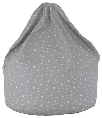 Modern Bean Bag, Grey Star Design Upholstered, Cotton Fabric for Extra Comfort DL Modern