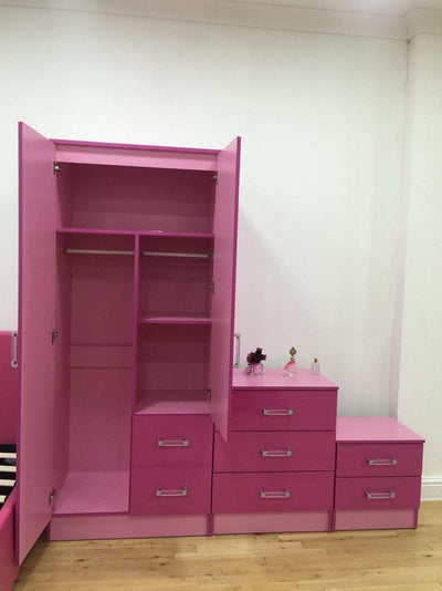 Modern Bedroom Furniture Set, Wardrobe, Chest of Drawer/Beside Cabinet, Pink DL Modern