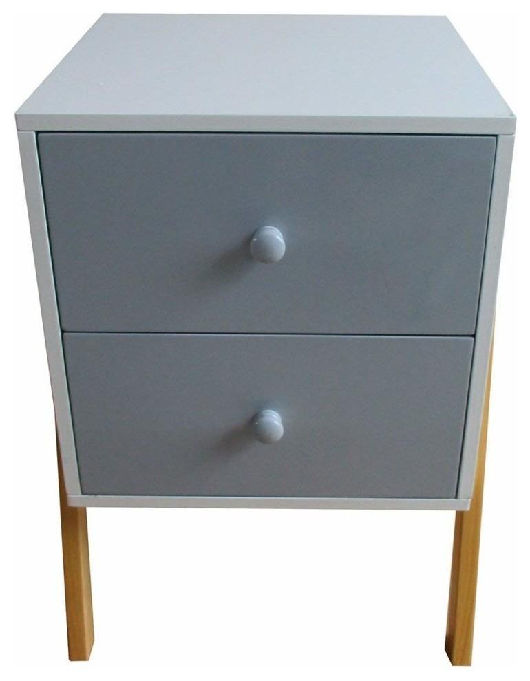 Modern Bedside Table, Grey Finished MDF and Pine Legs With 2 Storage Drawers DL Modern