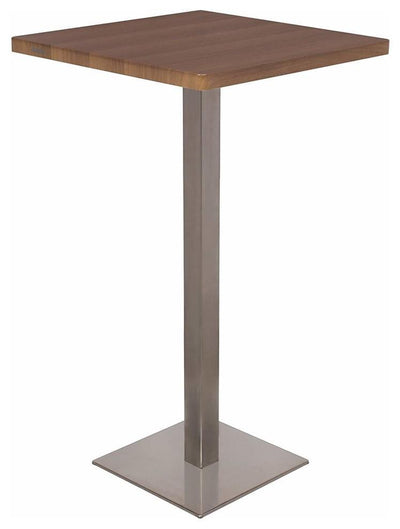 Modern Bistro Bar Table with Walnut Finished MDF Top and Stainless Steel Base DL Modern