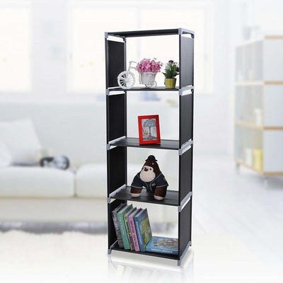 Modern Bookcase Organizer, Steel Metal With Multiple Open Compartment, Black DL Modern