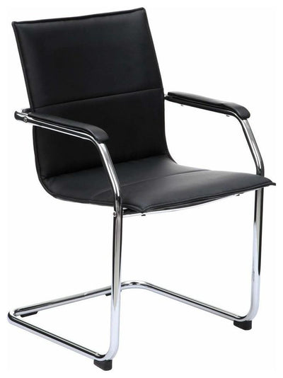 Modern Chair With Chrome Plated Metal Frame and Faux Leather Seat for Comfort DL Modern