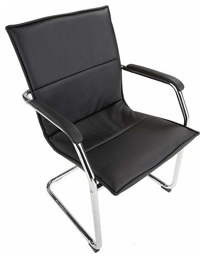 Modern Chair With Chrome Plated Metal Frame and Faux Leather Seat for Comfort DL Modern