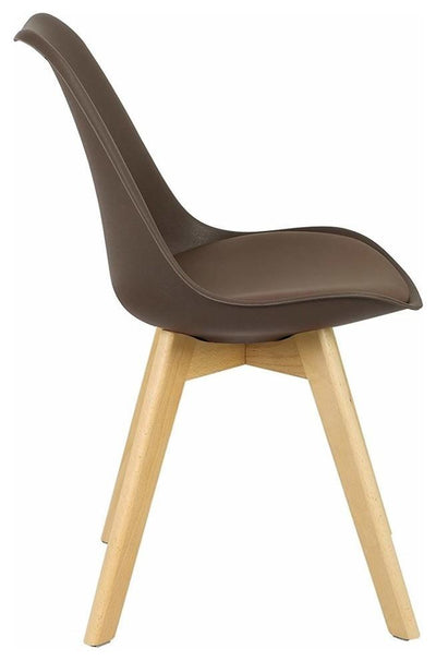 Modern Chair With Solid Wooden Legs and Brown Faux Leather Padded Cushion DL Modern