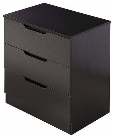 Modern Chest of Drawers in MDF with Black Veneer, 3 Storage Compartments DL Modern