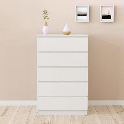 Modern Chest of Drawers in Particle Board with 5 Compartments, White DL Modern