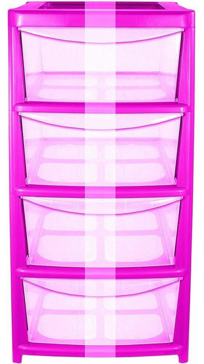 Modern Chest of Drawers in Plastic with Pink Frame and Clear Drawers, 4 Drawers DL Modern