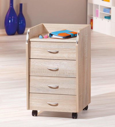 Modern Chest of Drawers, Solid Wood With 4-Drawer, 4 Castor Wheels, Sonoma Oak DL Modern