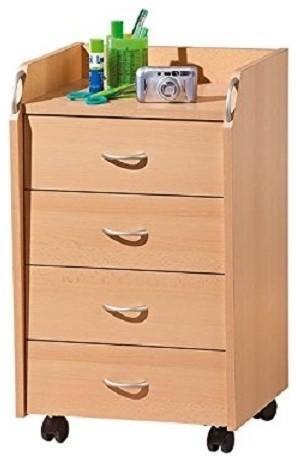 Modern Chest of Drawers, Solid Wood With 4-Drawer and 4-Castor Wheel, Beech DL Modern
