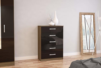 Modern Chest of Drawers With 5 Storage Drawers, Walnut and Black DL Modern