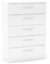 Modern Chest of Drawers With 5 Storage Drawers, White DL Modern
