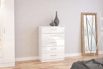 Modern Chest of Drawers With 5 Storage Drawers, White DL Modern