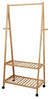Modern Clothes Rack, Bamboo Wood With Hanging Rail, Wheels and 4 Hanger Hooks DL Modern