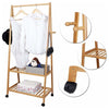 Modern Clothes Rack, Bamboo Wood With Hanging Rail, Wheels and 4 Hanger Hooks DL Modern