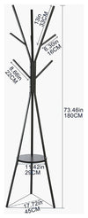 Modern Clothes Rack, Metal With 9 Hanger Hooks and Round Bottom Shelf, Black