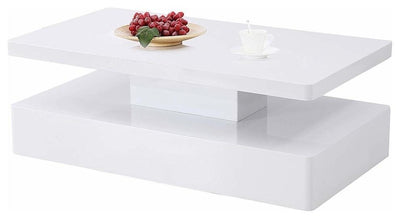 Modern Coffee Table, White MDF With Tempered Glass DL Modern