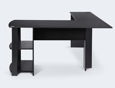 Modern Corner Desk, MDF and Veneer With 2 Open Shelves, L Shaped Design DL Modern