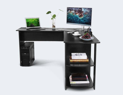 Modern Corner Desk, MDF and Veneer With 2 Open Shelves, L Shaped Design DL Modern