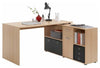 Modern Corner Desk, Melamine Wood With Open Shelves, Door and Drawer, Beech DL Modern